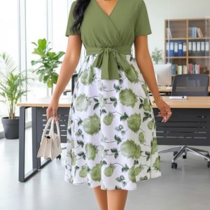 TWO TONE COMBO TIE-WAIST MIDI DRESS